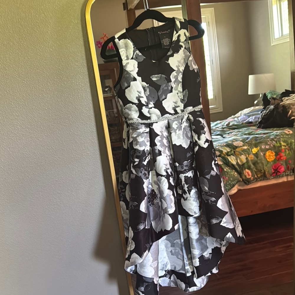 Girls Floral Black and White High Low Formal Dress